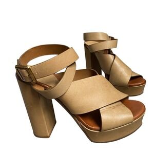 Chloe Chunky Platform Pumps 39.5 Beige Leather Ankle Strap Block Heels Party